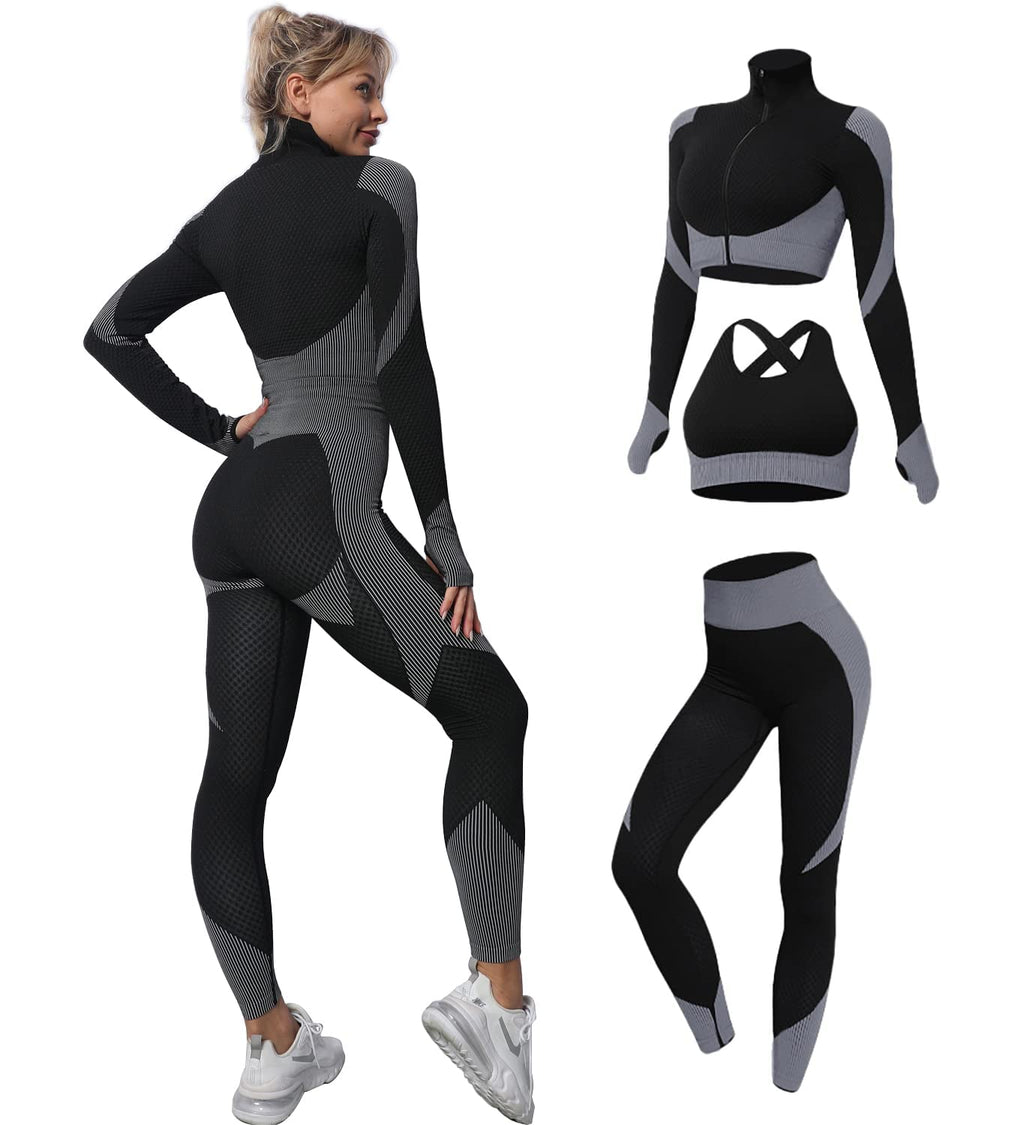Women's 3pcs Seamless Outfit Workout Sets Gym, Fitness Sports Tracksuit  Workout Set Running Clothes Yoga Sportswear