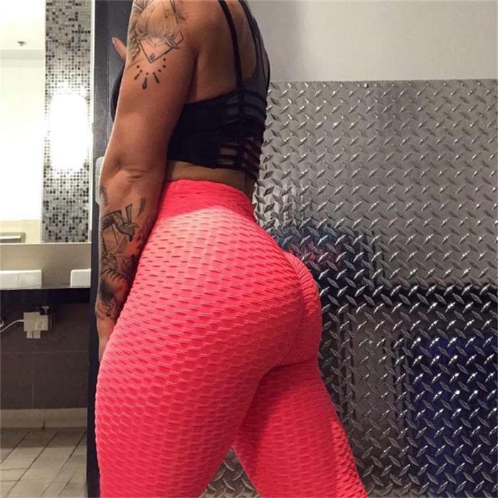 Women Yoga Leggings Fitness Sports Pants Jacquard Push Up Leggings Running Trousers High Waist Anti Cellulite Leggins Gym Pant