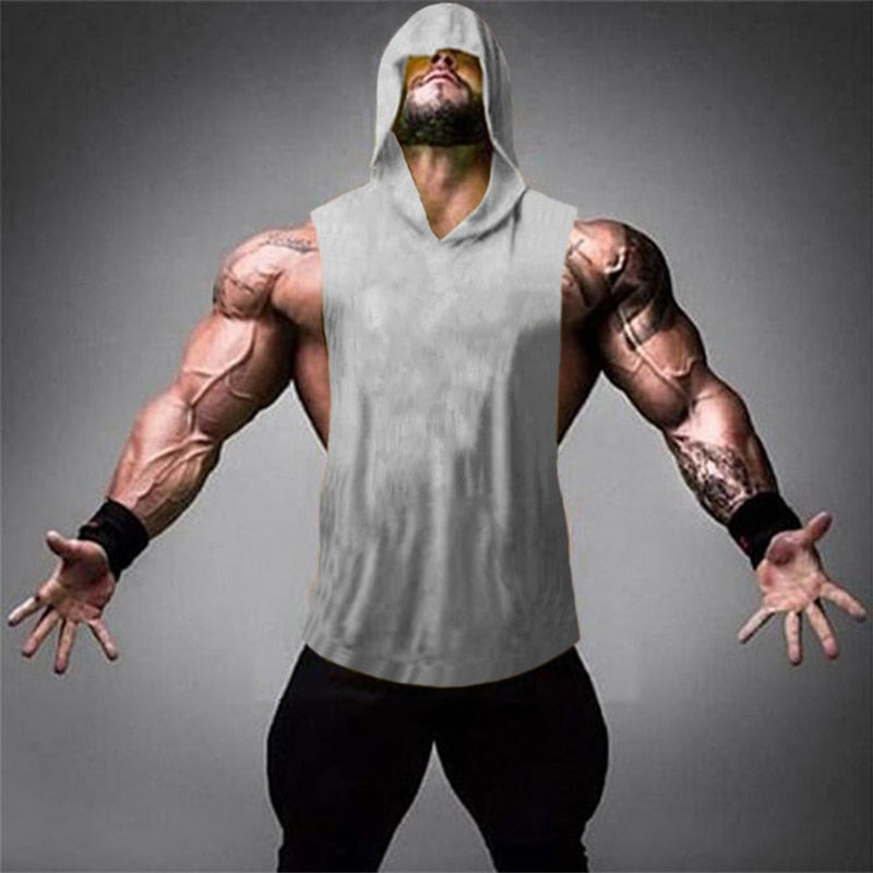 Plain Bodybuilding Hooded Tank Top