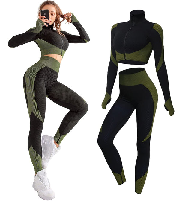 Women 3pcs Seamless Workout Outfits Sets