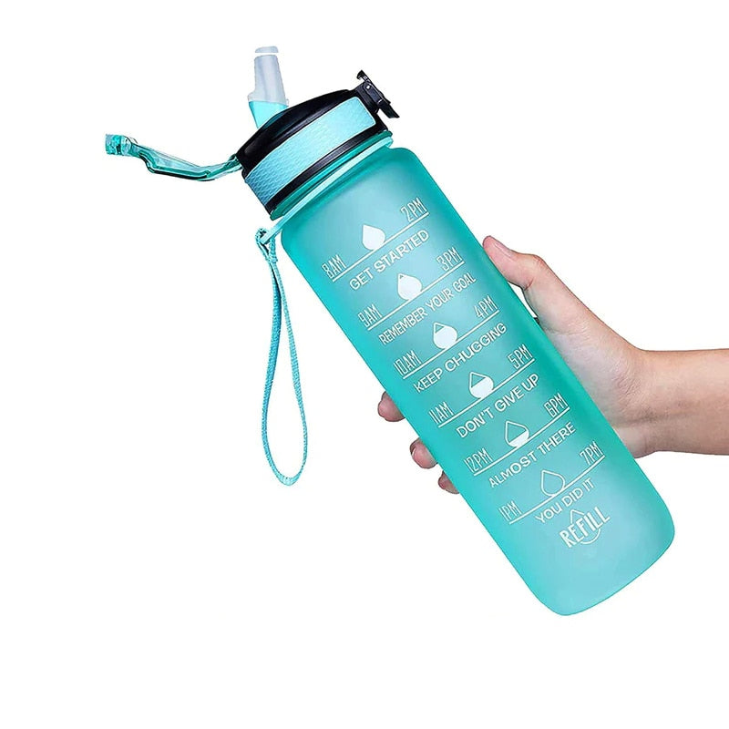 Motivational Sports Water Bottle with Straw Leak-proof BPA Free Jugs Mug