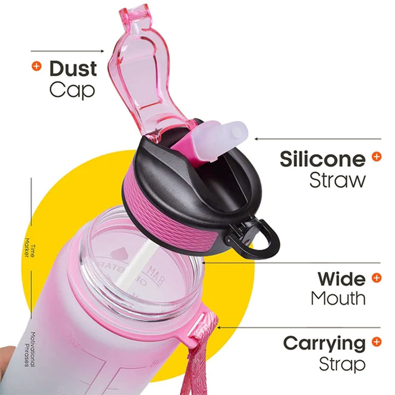 Motivational Sports Water Bottle with Straw Leak-proof BPA Free Jugs Mug