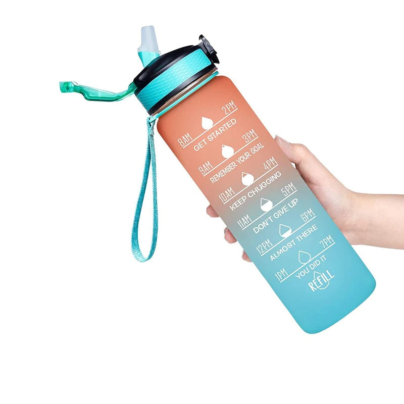 Motivational Sports Water Bottle with Straw Leak-proof BPA Free Jugs Mug